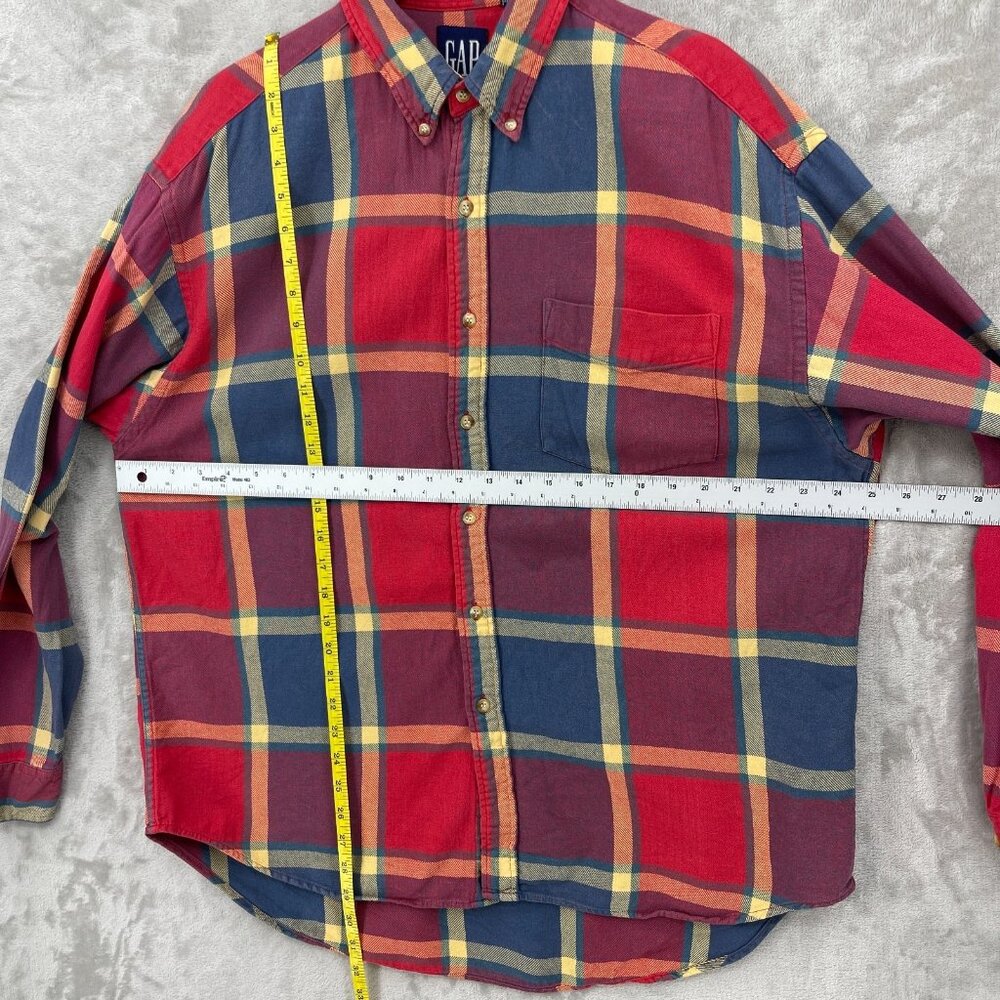 Gap Vintage Red Blue Plaid 100% Cotton Long Sleeve Button Front Shirt - Picture 10 of 10